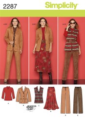 2287 SIMPLICITY KNIT TOP, JACKET, VEST, FLARE SKIRT, PANTS PATTERN UNCUT 20W-28W